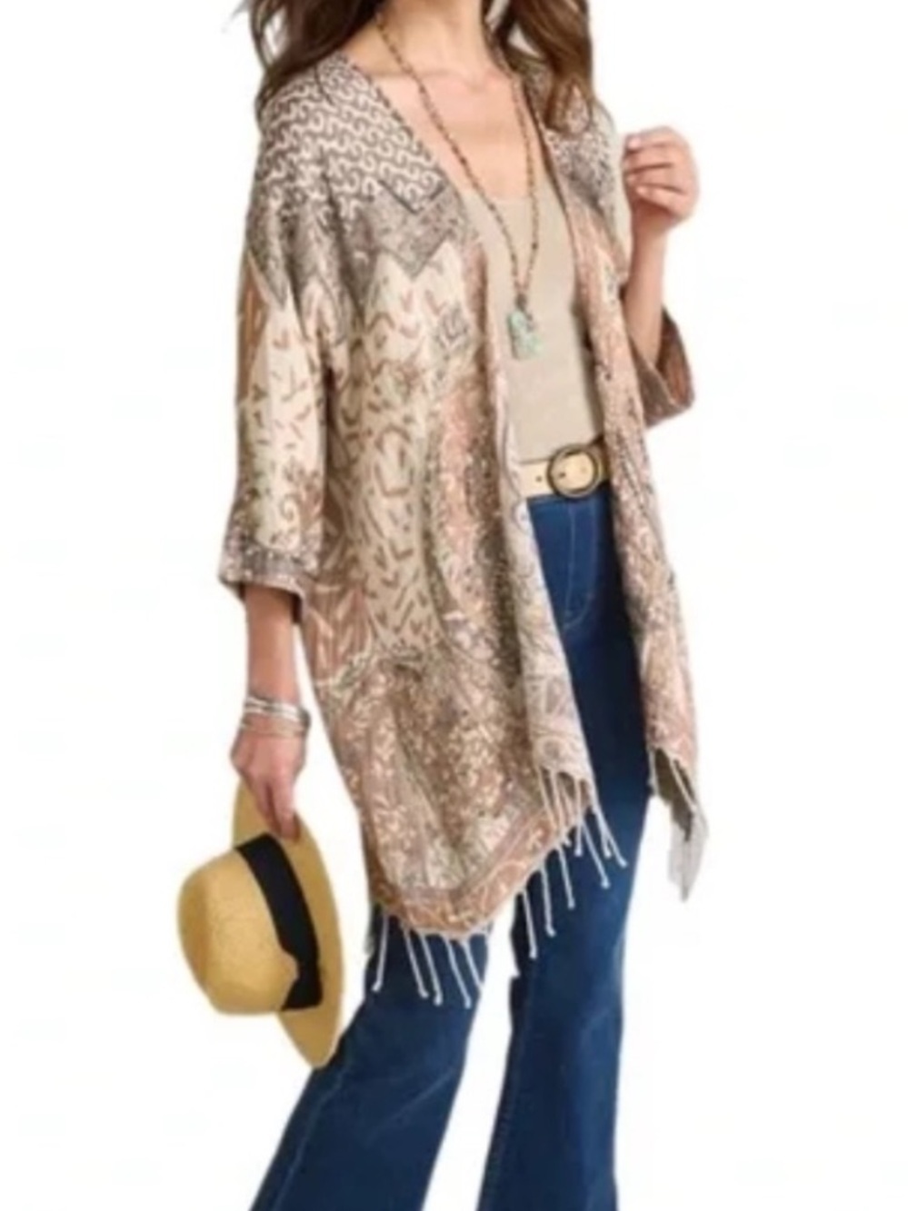 Soft Surroundings Neutral Chaucer Tapestry Topper Beaded Size L/XL